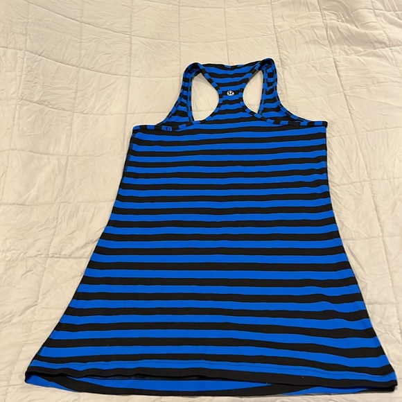Lululemon Racerback Tank. Size Small gently worn. Royal Blue and Black stripes - Picture 7 of 9
